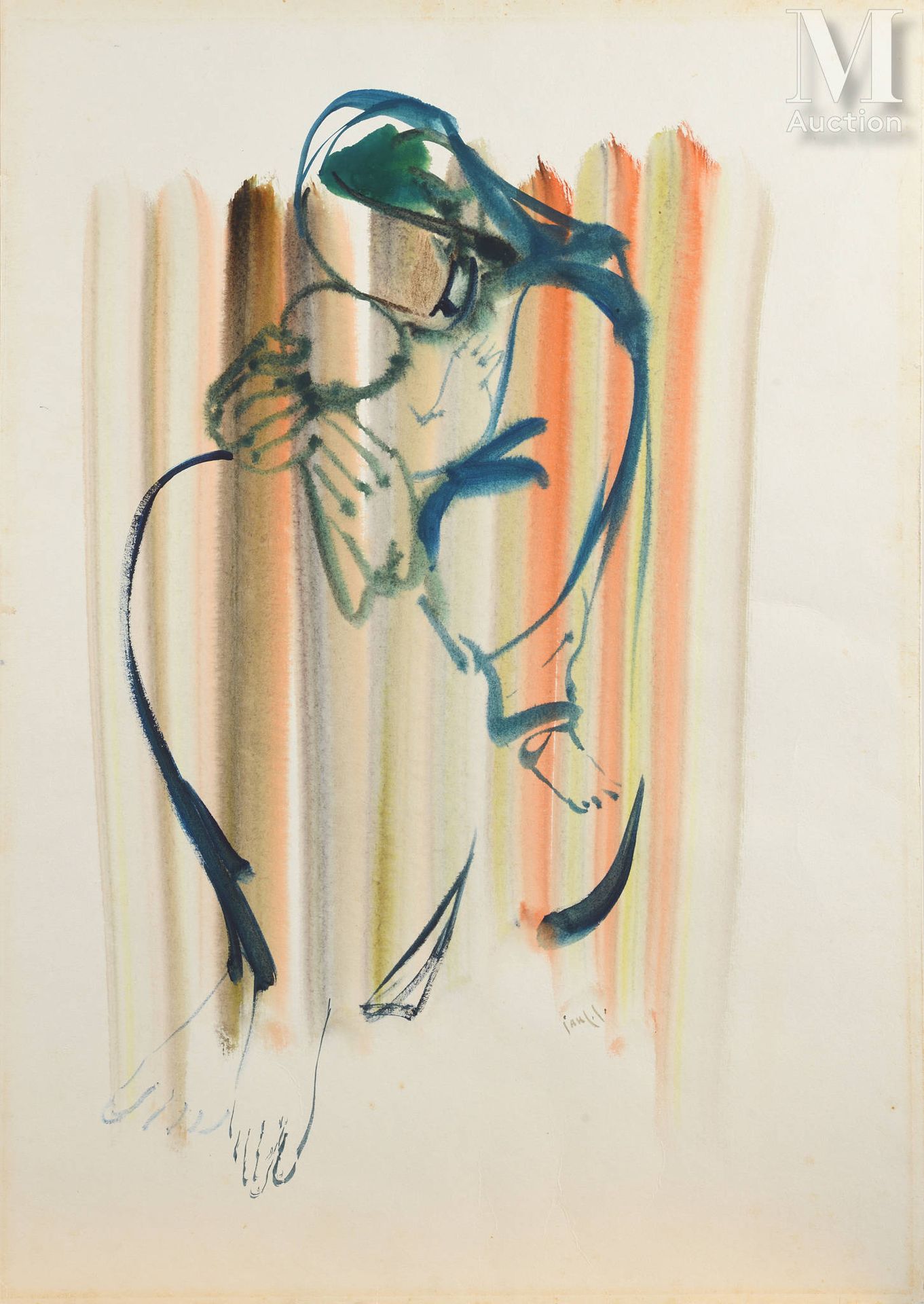 Ⓟ Paul GUIRAGOSSIAN, (Liban, 1926-1993) Untitled (Motherhood)
Aquarelle sur papi&hellip;
