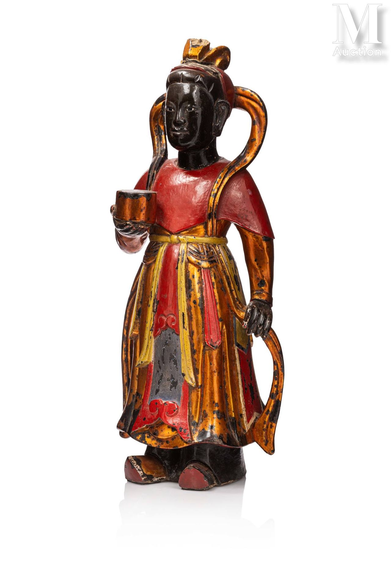 Ⓟ VIETNAM, XIXe siècle Skulptur aus lackiertem und vergoldetem Holz.
Dargestellt&hellip;