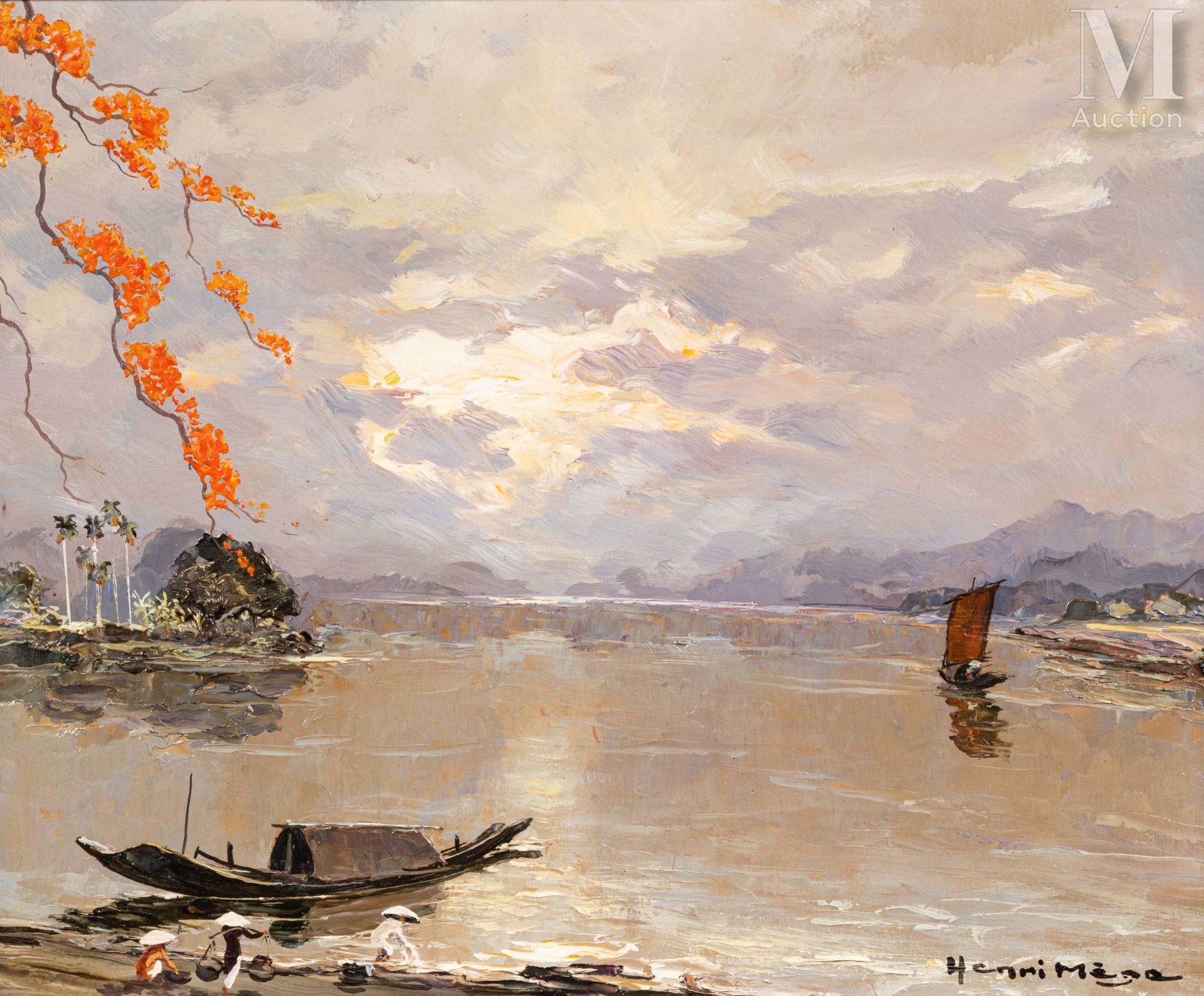 Ⓟ HENRI MÈGE (1904-1984) "Soir à Hué, sur le fleuve des parfums, Huong Giang", 1&hellip;