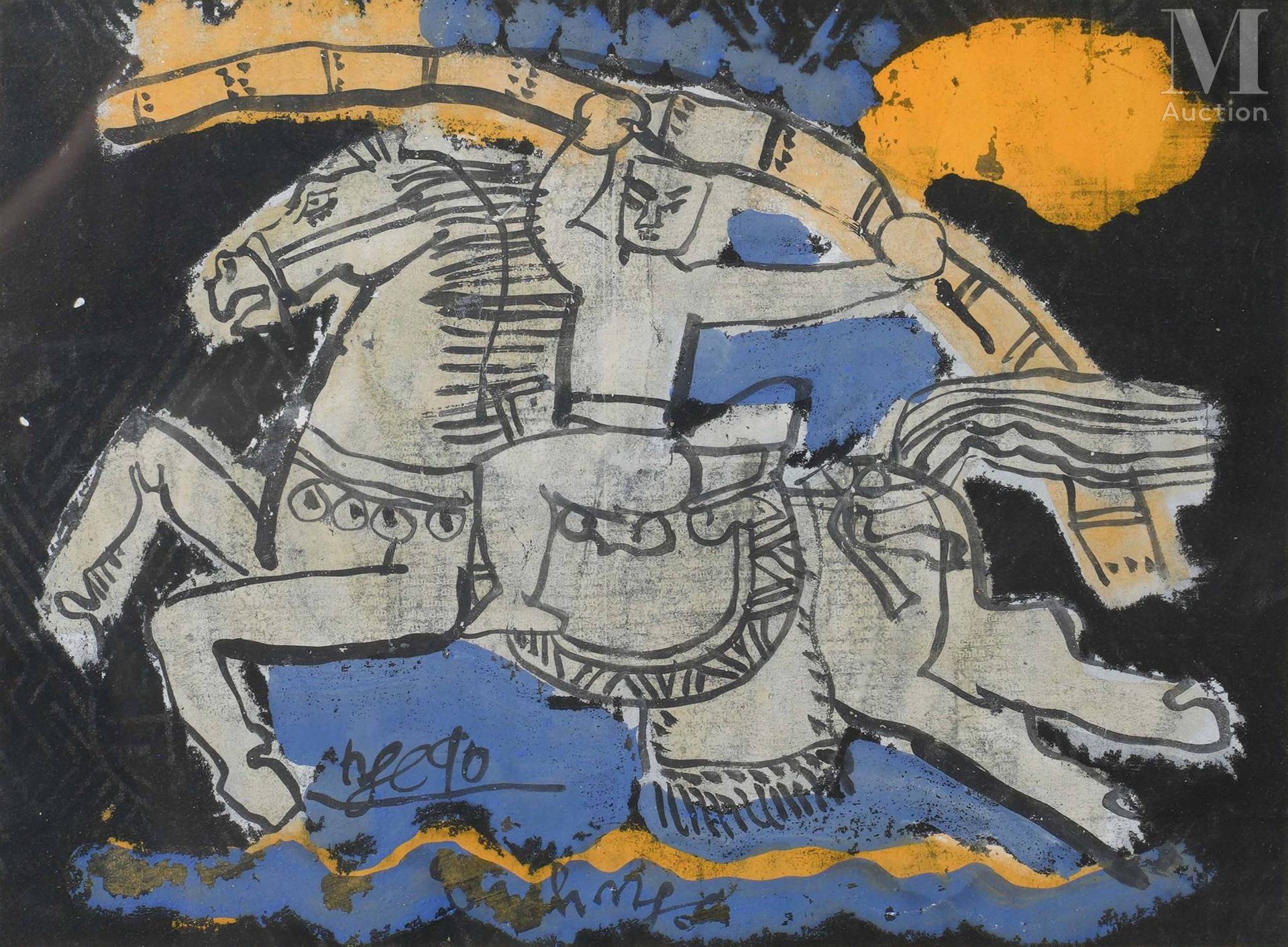 Ⓗ NGUYEN TU NGHIEM (1918-2016) "Le cavalier", 1990
Gouache et encre sur papier
S&hellip;