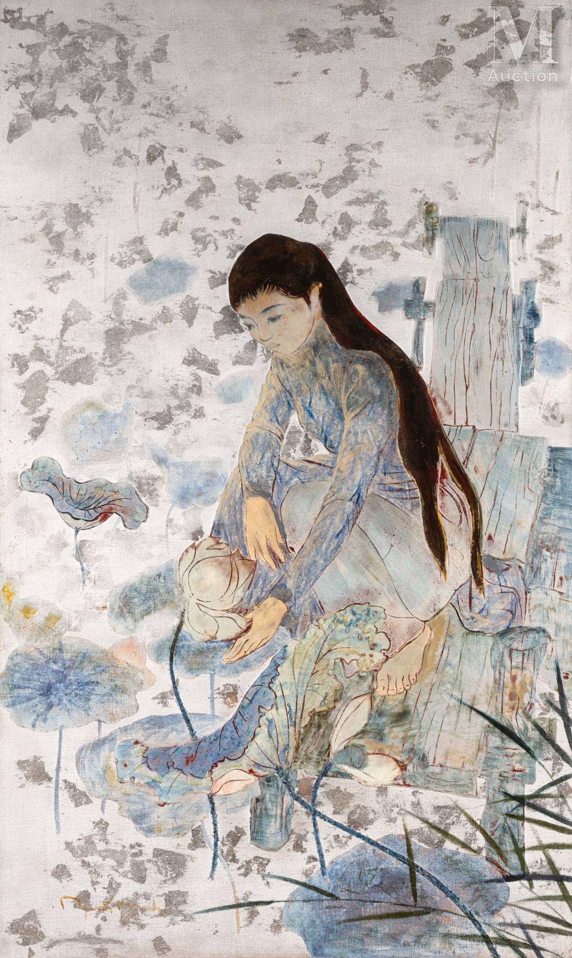Ⓟ NGUYEN VAN MINH (1934-2005) "Jeune femme au bord de l'eau"
Panneau en bois laq&hellip;