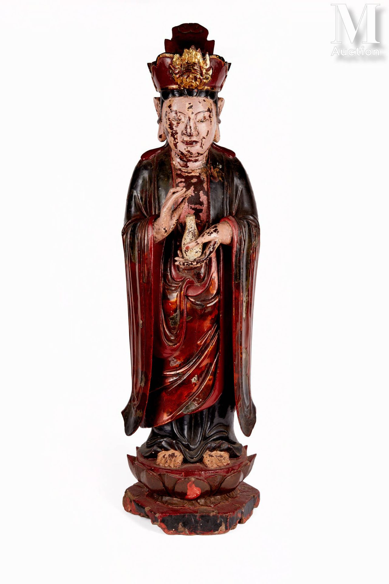 Ⓟ VIETNAM, XIXe siècle Große Skulptur aus lackiertem Holz
Sie zeigt die Gottheit&hellip;