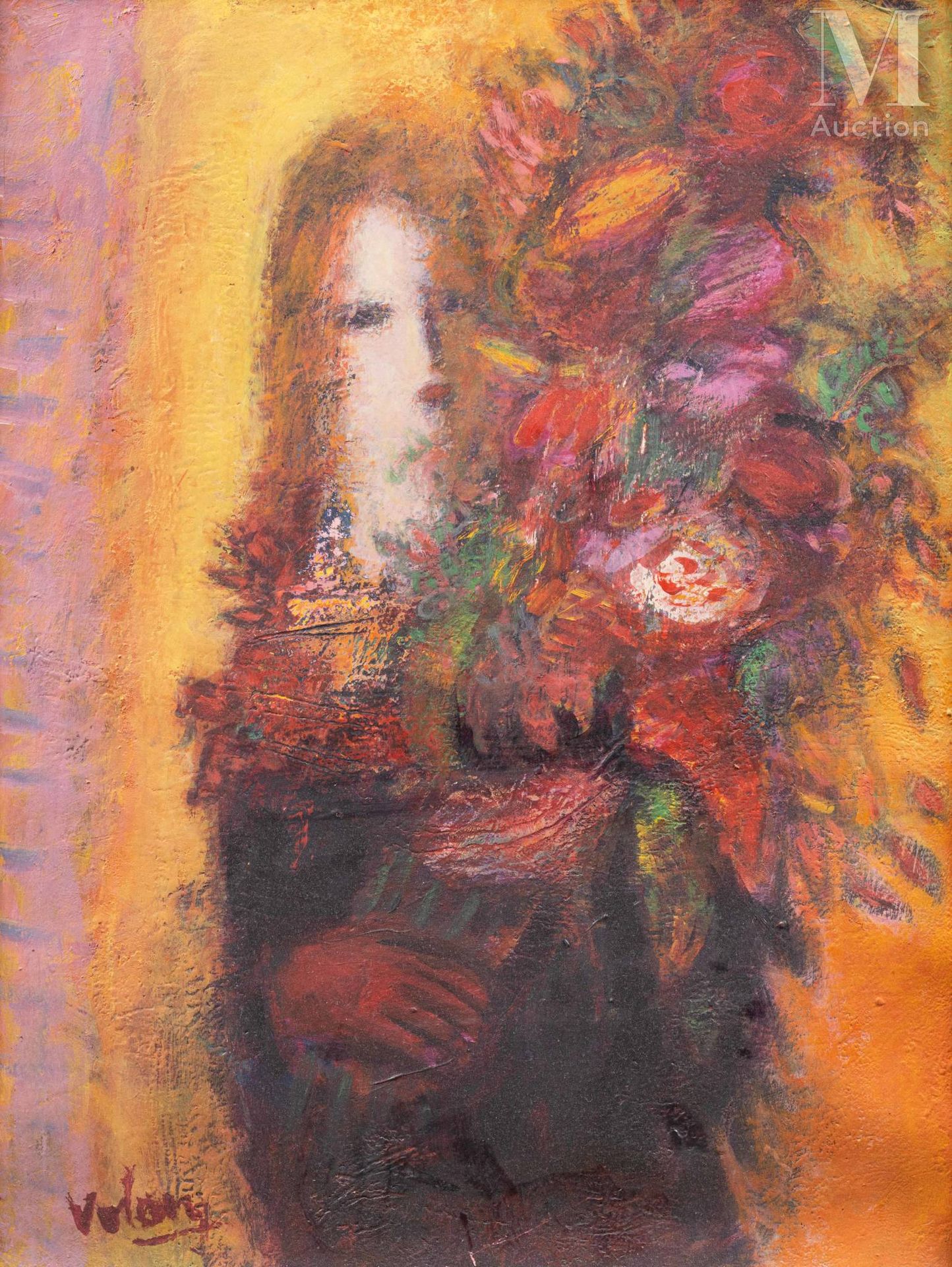 Ⓟ JEAN VOLANG (1921-2005) "Femme au bouquet"
Huile sur toile 
Signé en bas à gau&hellip;
