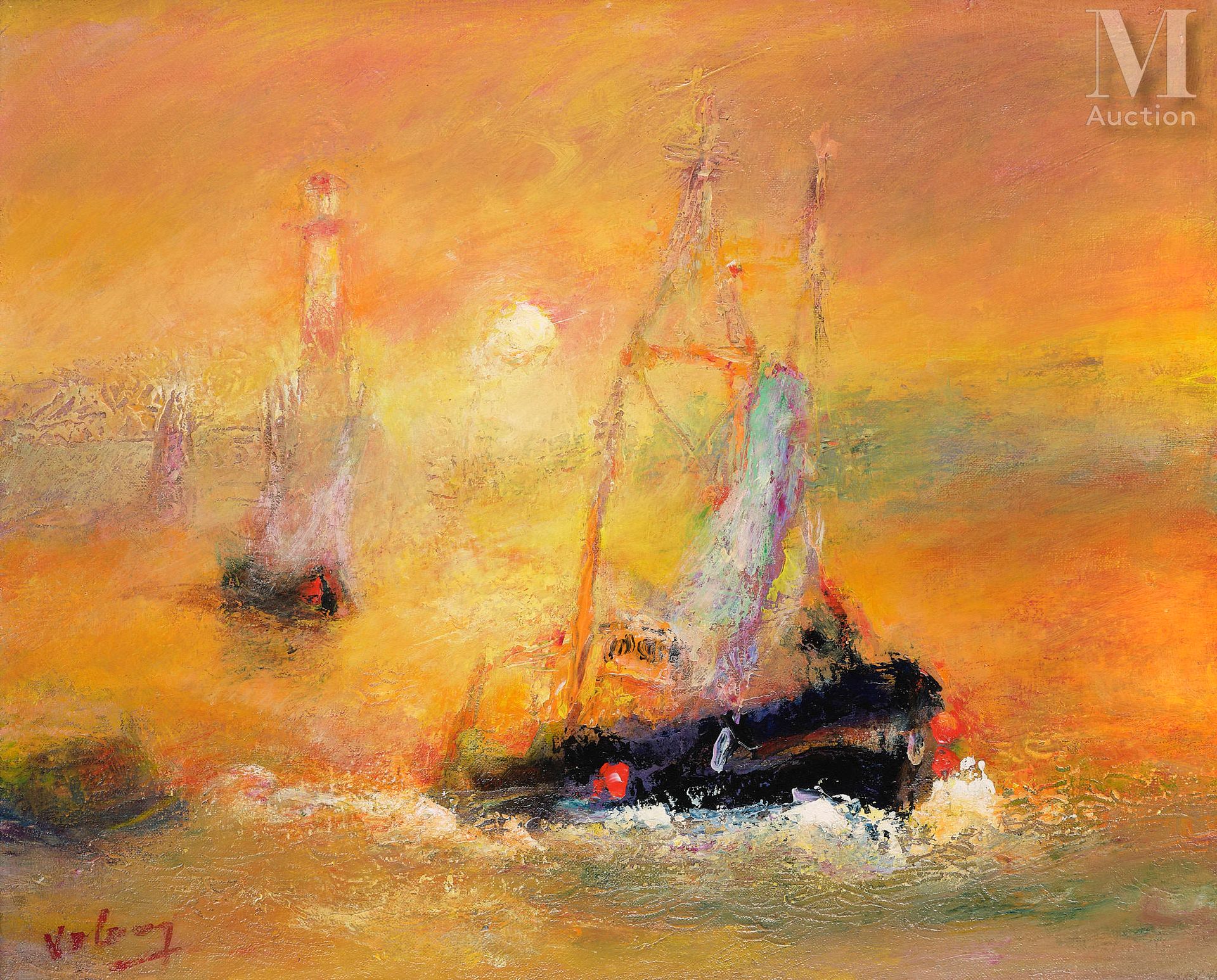 Ⓟ JEAN VOLANG (1921-2005) "Bateaux en mer"
Huile sur toile
Signé en bas à gauche&hellip;