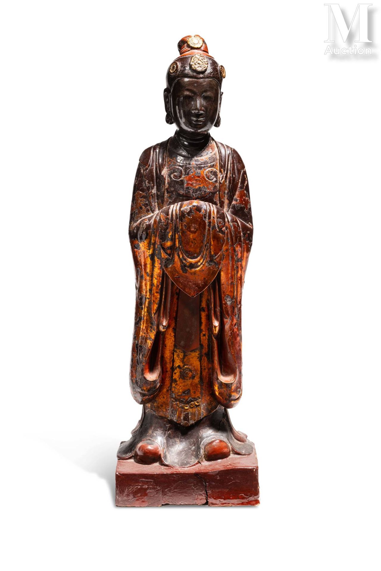 Ⓟ VIETNAM, XIXe siècle Skulptur aus lackiertem und vergoldetem Holz.
Stellt eine&hellip;