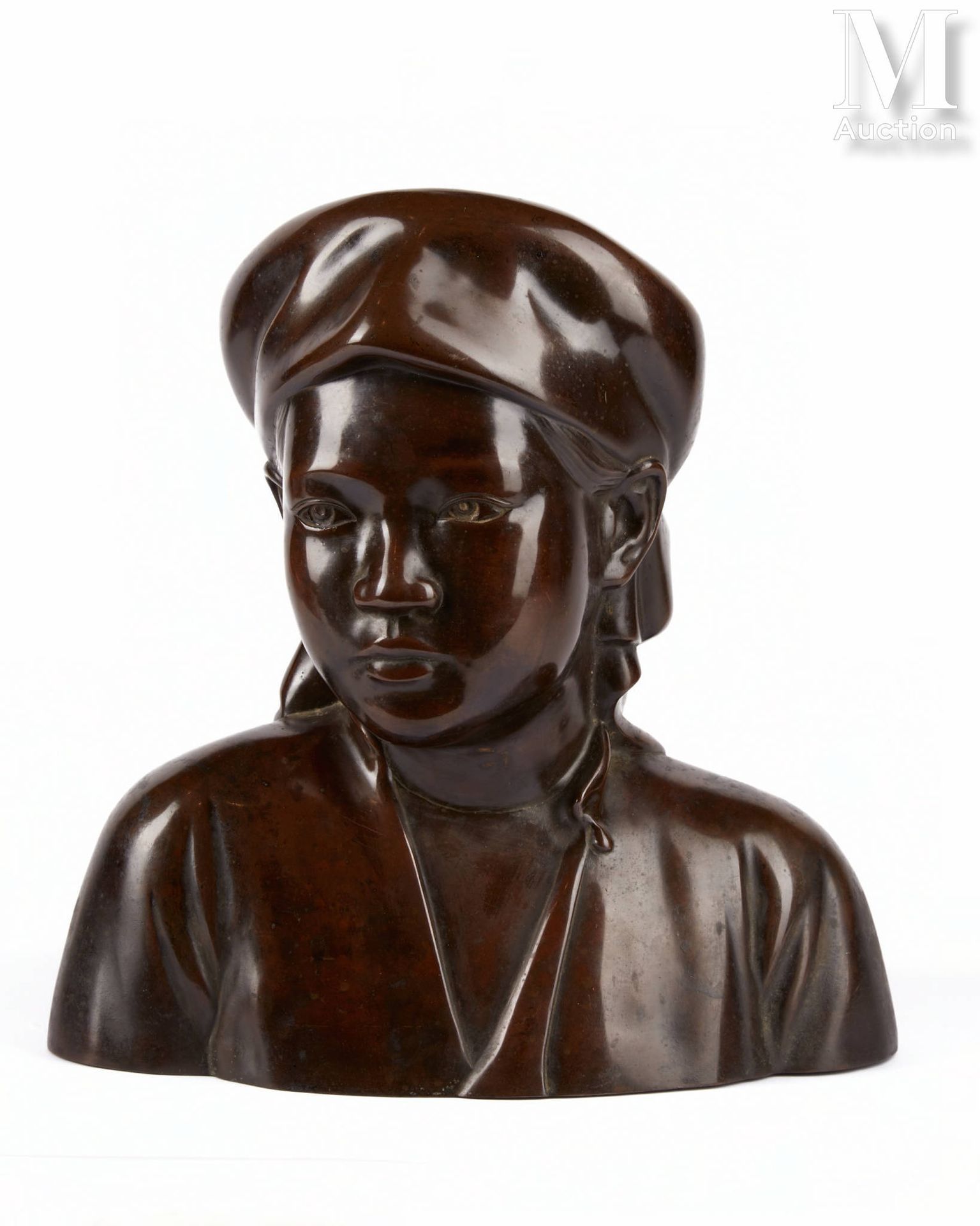 Ⓟ VIETNAM, XXe siècle Buste en bronze à patine brune
Représentant une jeune viet&hellip;