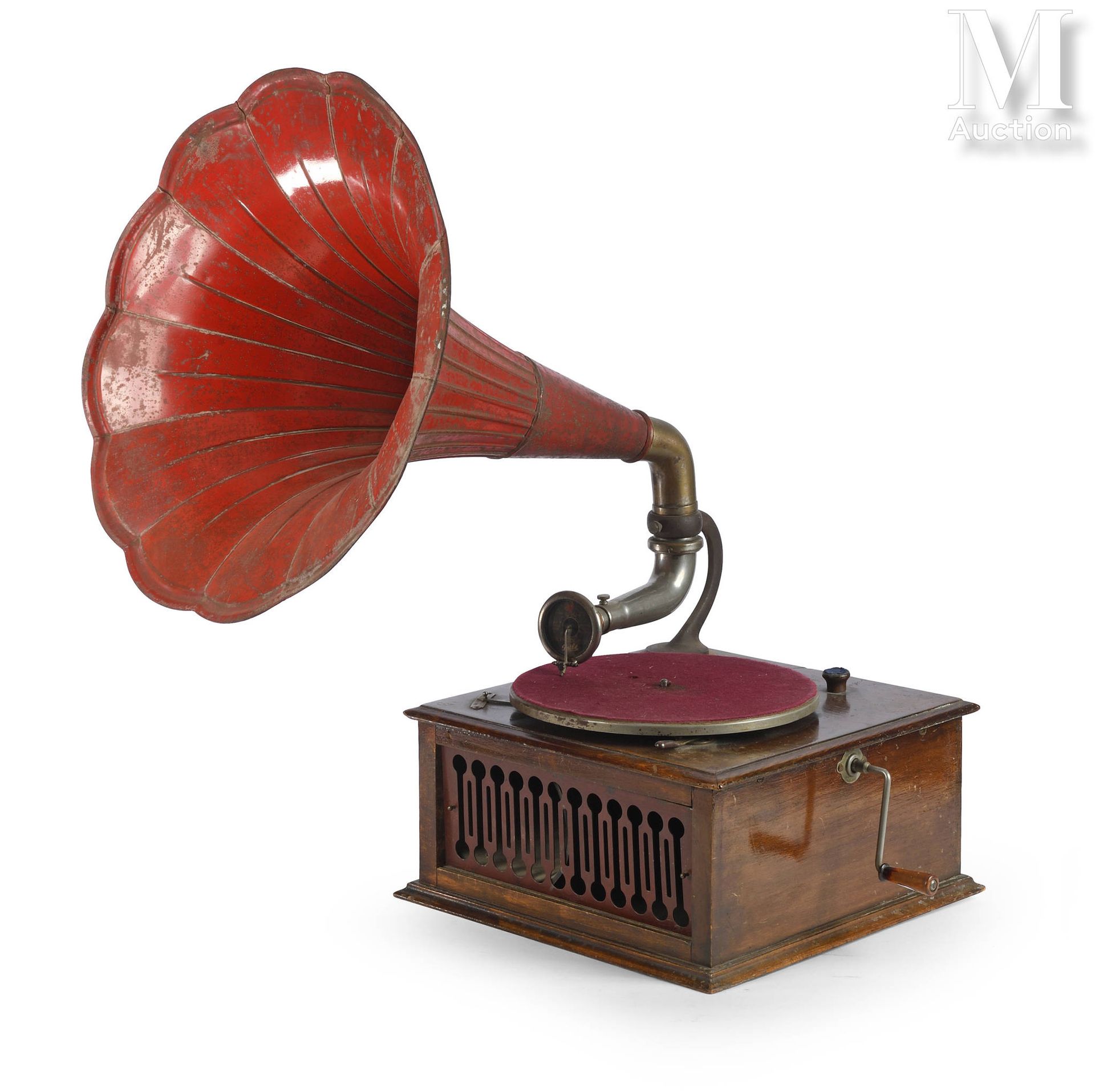 GRAMOPHONE - PATHE Gramophone à disque, système "Jour et nuit", avec pavillon fl&hellip;