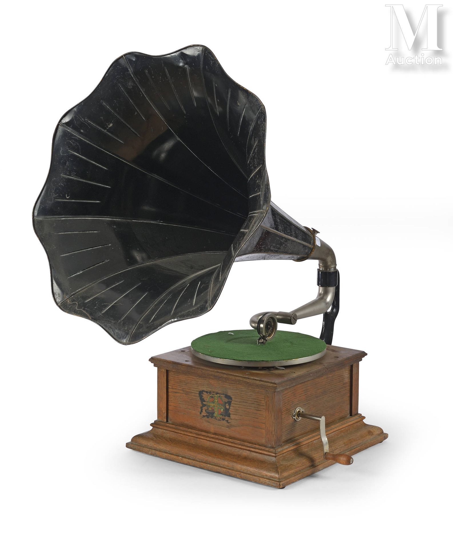 GRAMOPHONE Gramophone à disques, caisse bois, tête de lecture "Exhibition", pavi&hellip;