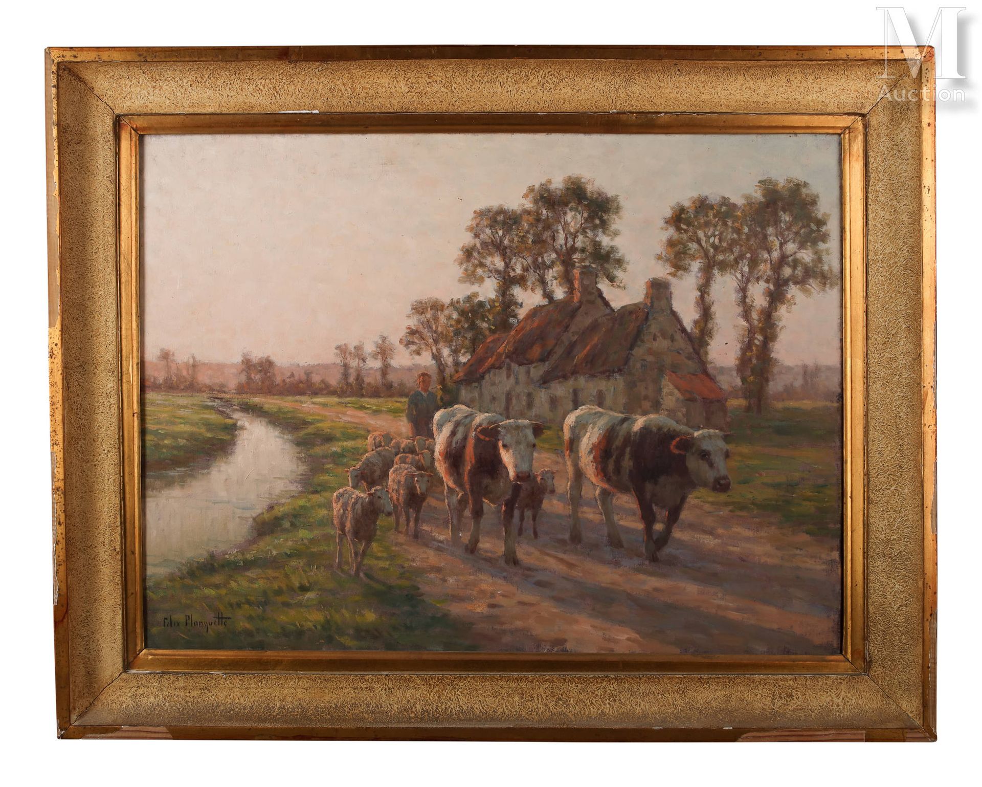 Félix PLANQUETTE (1873-1964) 牛群归来
布面油画
54 x 73 厘米
右下方有签名