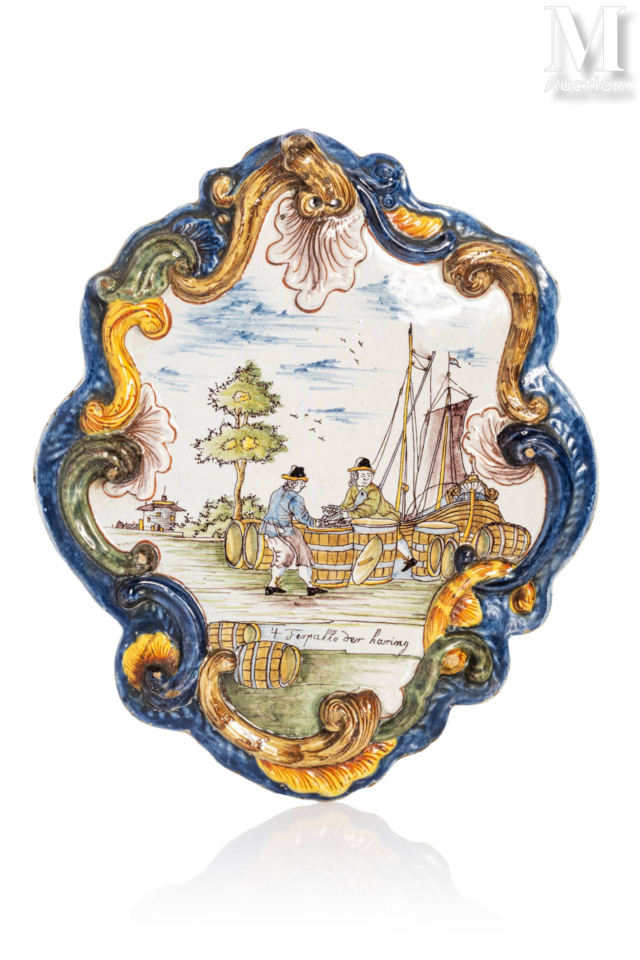 DELFT, XVIIIème siècle Grande plaque en faïence émaillée polychrome à décor d'un&hellip;