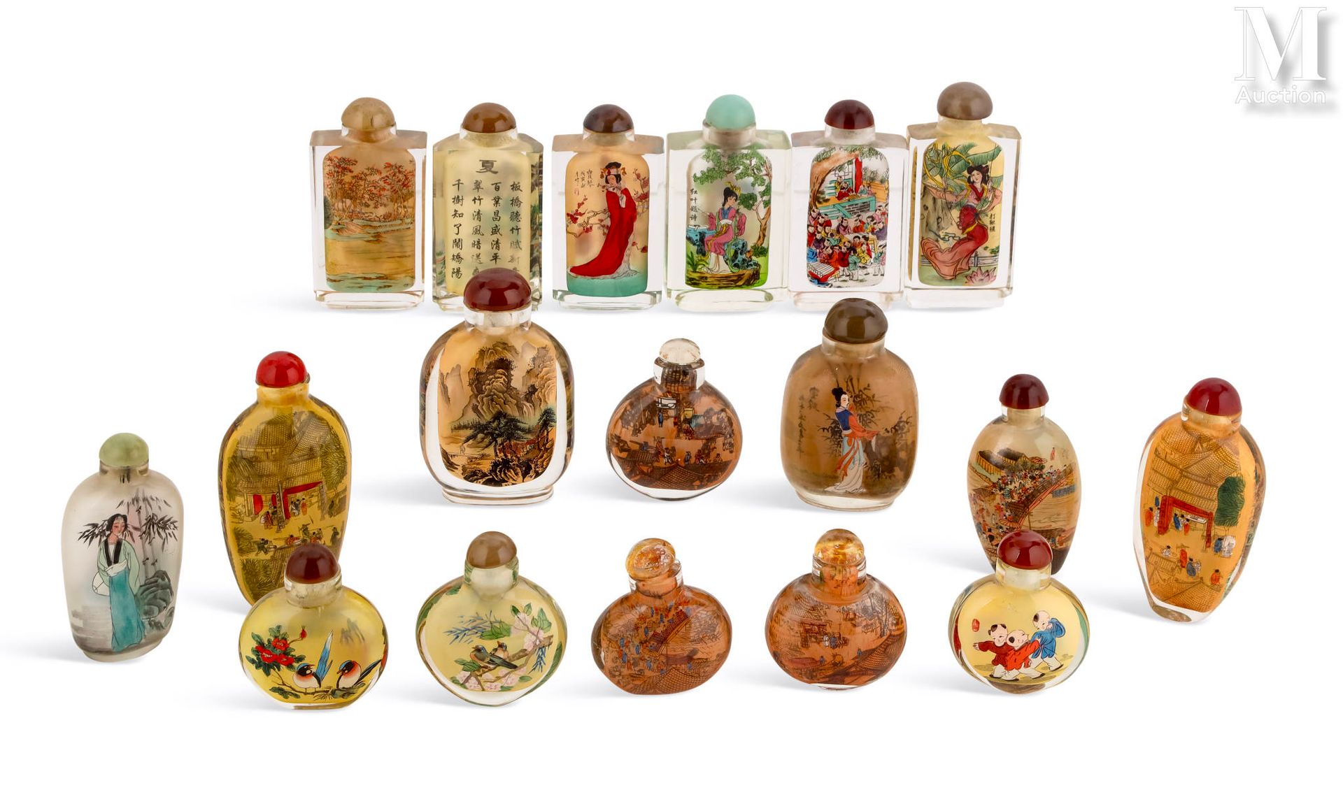 CHINE, Fin XIXème, début XXème siècle Collection de 18 tabatières
ou bouteilles &hellip;