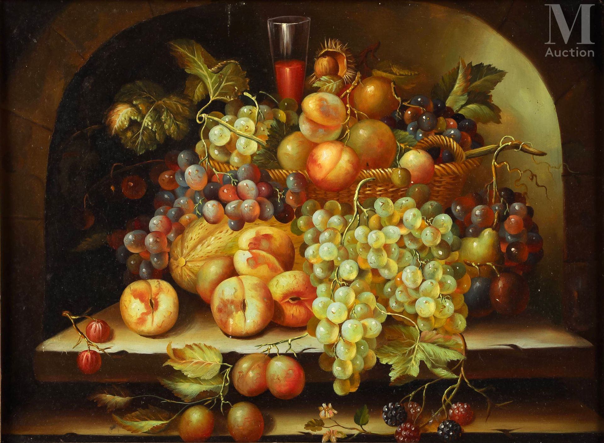 Ecole HOLLANDAISE du XIXème siècle La corbeille de fruits aux raisins, mûres, pê&hellip;