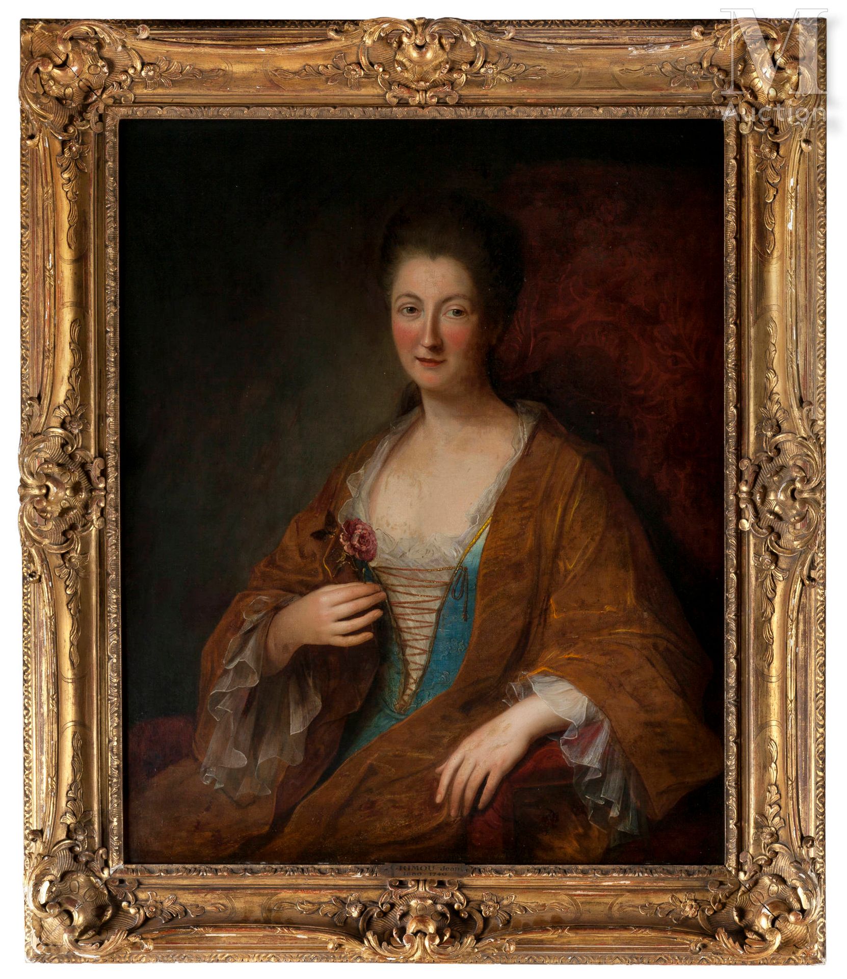 Ecole FRANCAISE vers 1730 Porträt einer Frau
Öl auf Leinwand
100 x 80 cm 
Restau&hellip;