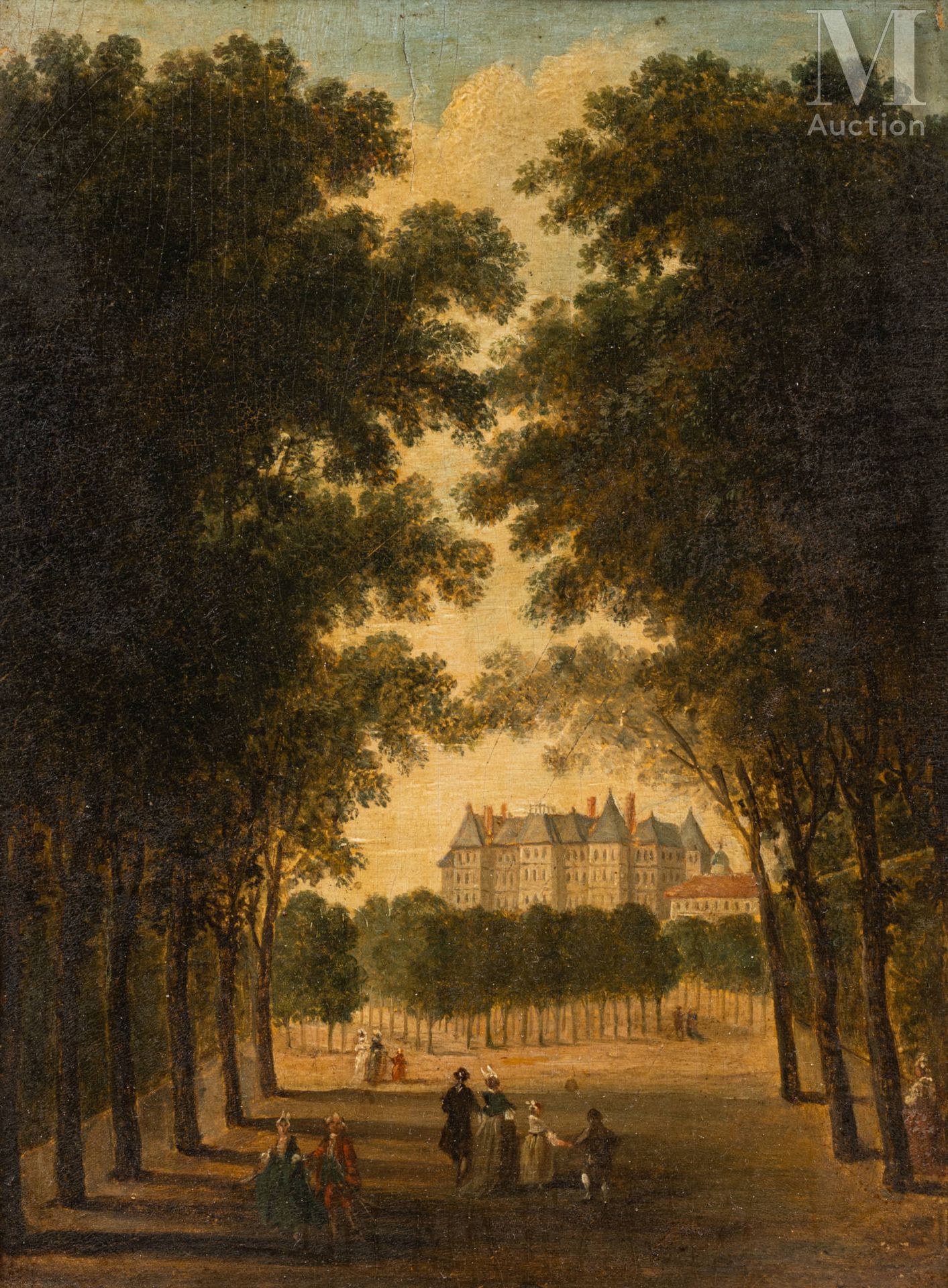Ecole FRANCAISE vers 1780, suiveur de DEMACHY Promeneurs près d’un château
Panne&hellip;