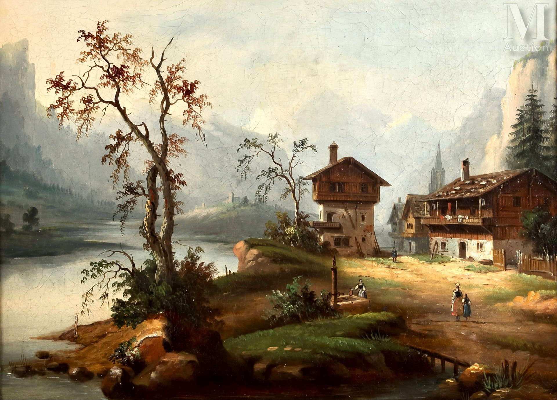Ecole FRANÇAISE du XIXème siècle Paysage lacustre aux chalets - Suisse ?
Huile s&hellip;