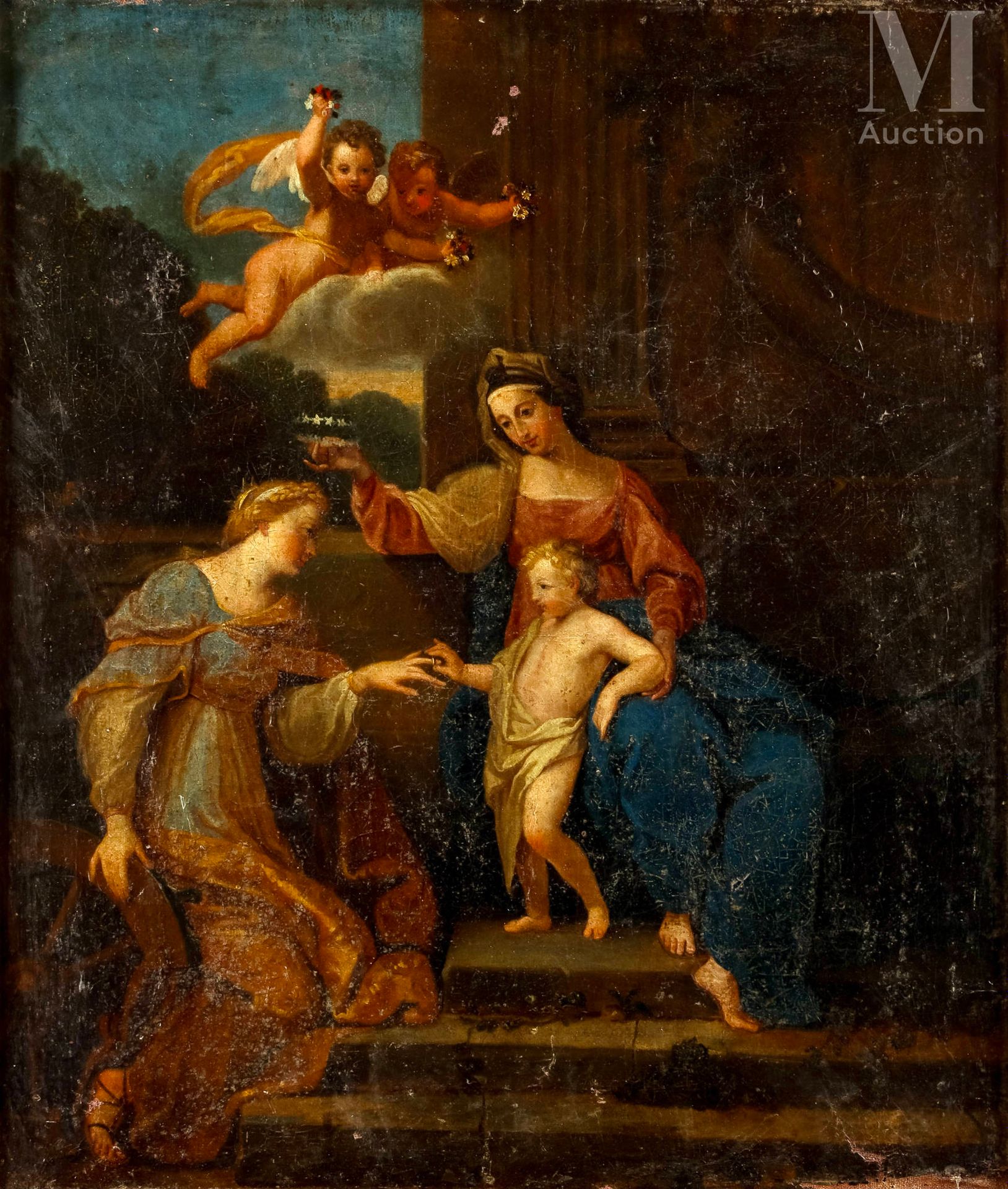 Ecole FRANCAISE du XVIIIème siècle 圣凯瑟琳的神秘婚姻
布面油画
54 x 46 厘米 
轻微事故、缺失部分和修复

卢浮宫 &hellip;