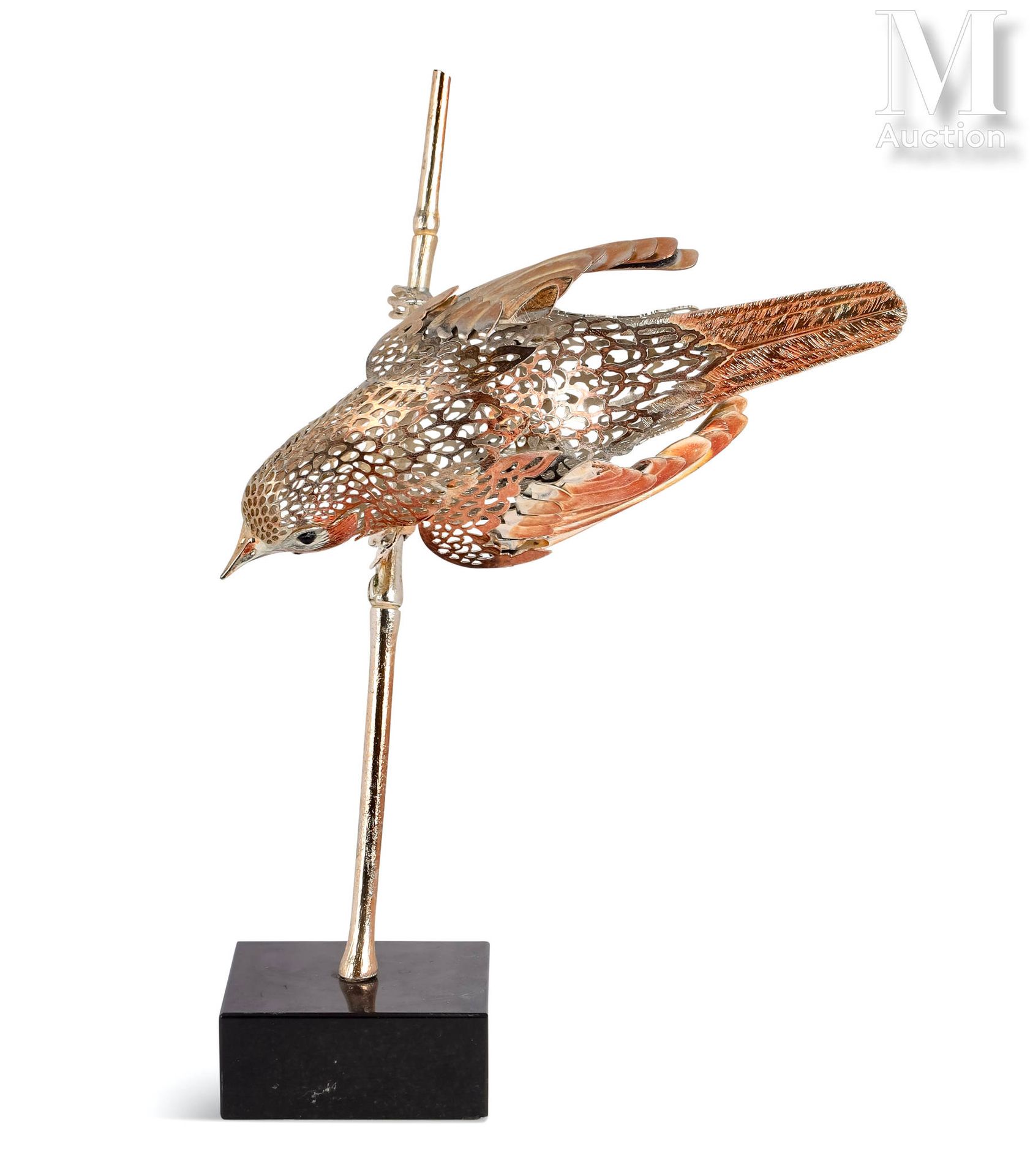 CHRISTOFLE France Silver-plated and copper-plated "Rousserolle" bird, finely cha&hellip;