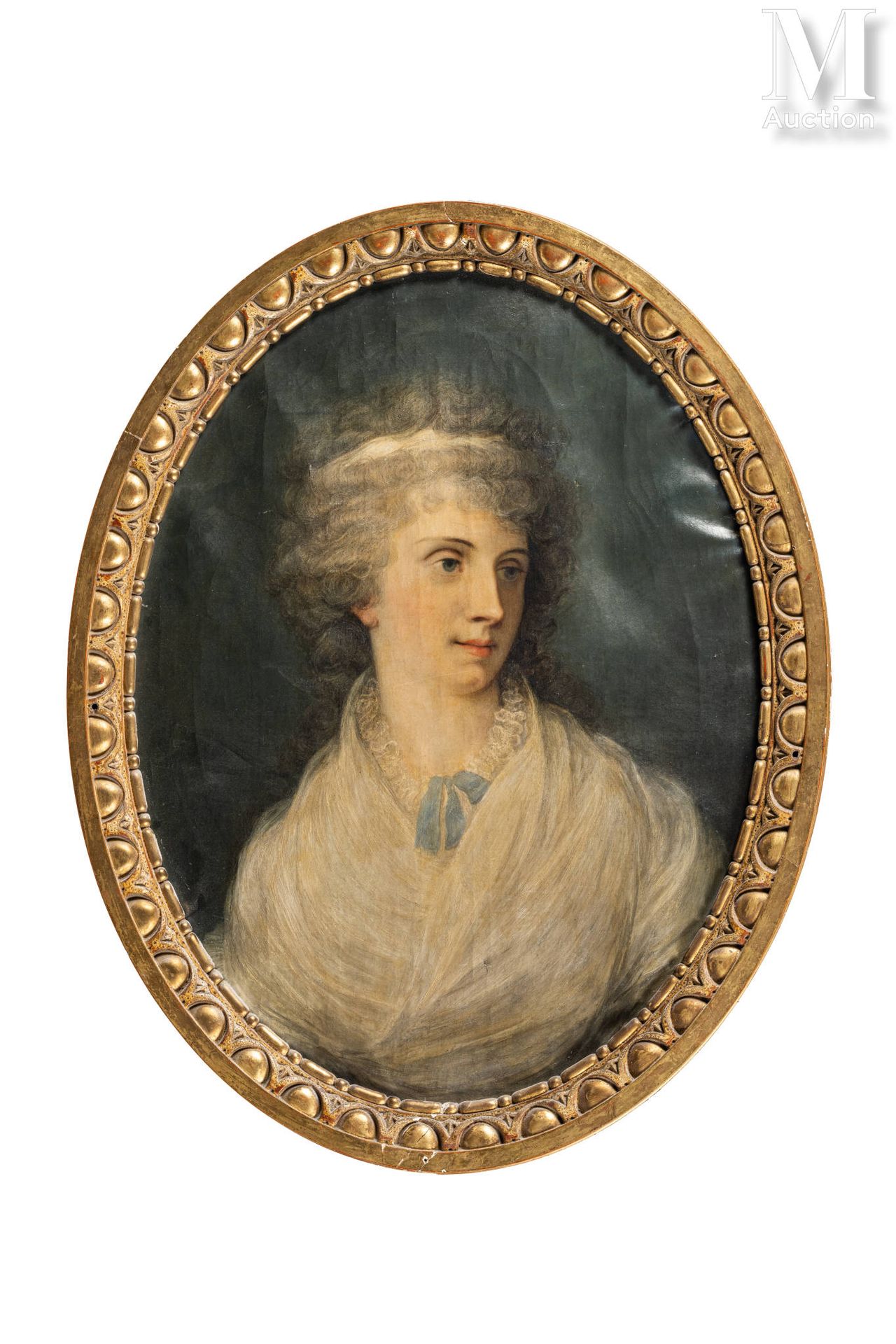 Ecole ANGLAISE vers 1800 Portrait de femme
Sur sa toile d'origine, ovale 
69 x 5&hellip;