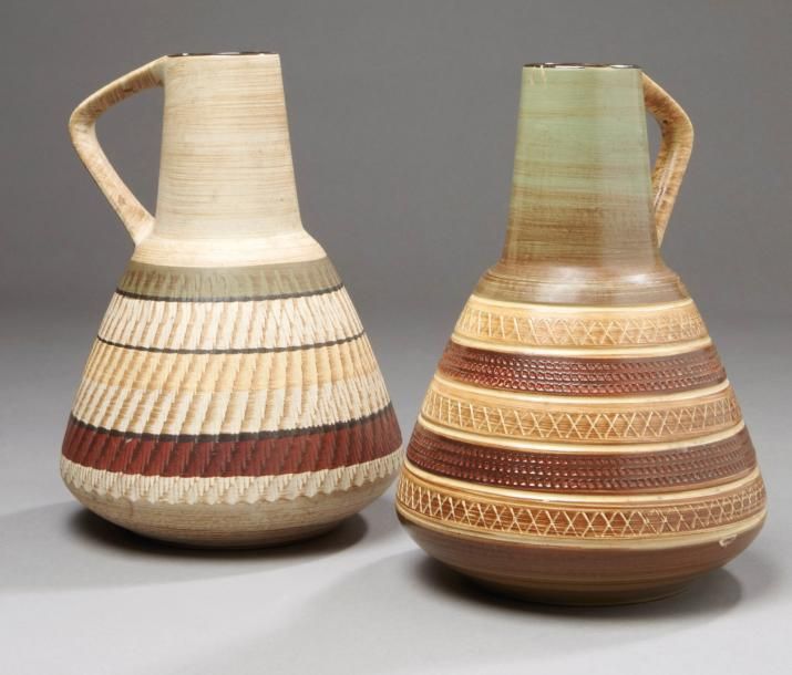 Travail allemand Ensemble de 2 vases en céramique En creux sous la base "GERMANY&hellip;