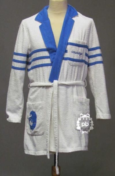 COURREGES Homme, circa 1980 SORTIE de BAIN pour Homme en éponge blanche et bleue&hellip;