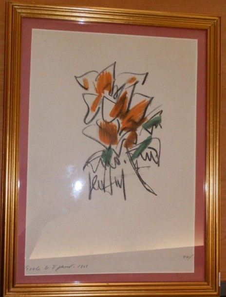 GEN PAUL Bouquet de fleurs Lithographie en couleurs 37 x 26 cm à la vue Daté en &hellip;