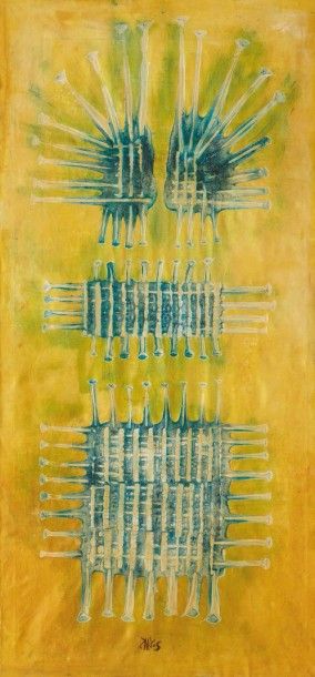 Herbert Zangs (1924-2003) Large Yellow & Green Grid Patterns, 1969 Huile, résine&hellip;