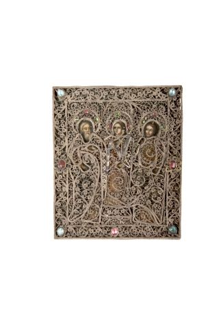 Null Icône représentant trois saints.
Tempera sur bois.
Russie, début du XIXe si&hellip;