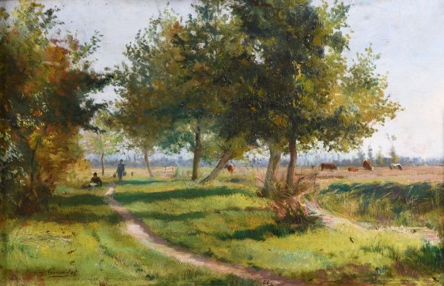 Null Eugène Alexis GIRARDET (Paris 1853-1907) 
"La Mitidja" 
Huile sur panneau, &hellip;
