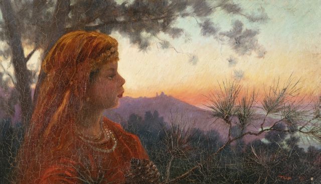 Null Salomon TAIB (Bône 1877 - 1954) 
Portrait de jeune fille au soleil couchant&hellip;