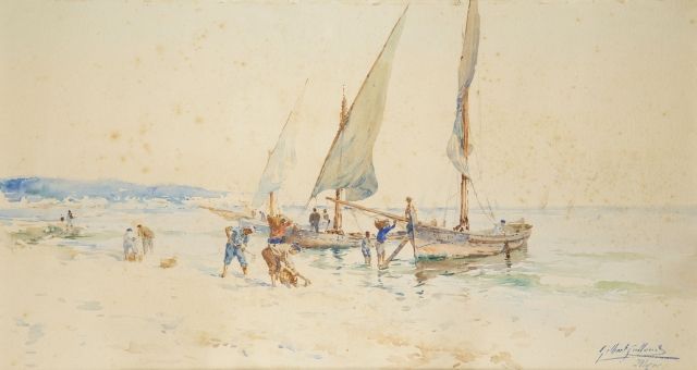 Null Gilbert GALLAND (Lyon 1870 - Alger 1956) 
Marine- Arrivée des bateaux 
Aqua&hellip;