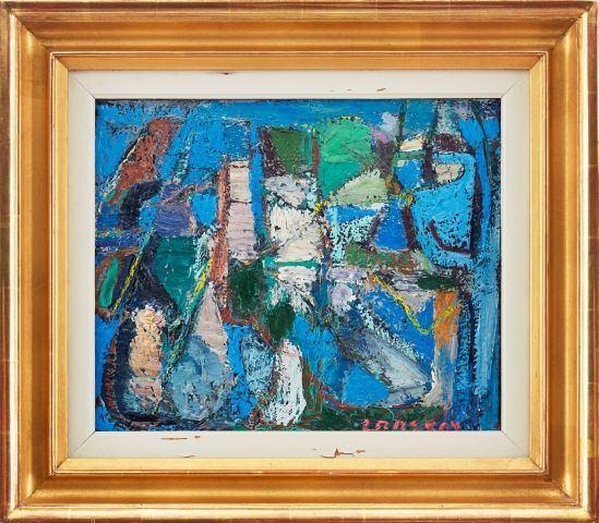 Null André LANSKOY (1902-1976) 
Bleu du jour, 1947 
Huile sur toile signée en ba&hellip;