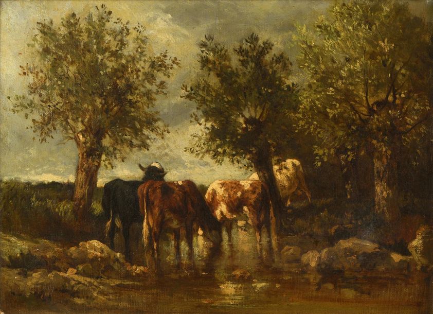 Null Ecole ITALIENNE vers 1850
Vaches s'abreuvant
Sur sa toile d'origine
24 x 32&hellip;