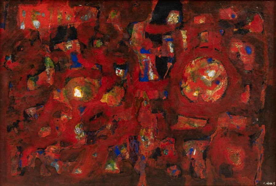 Null Kwan NAM (1911-1990) 
Composition en rouge, 1963 
Huile sur toile signée et&hellip;