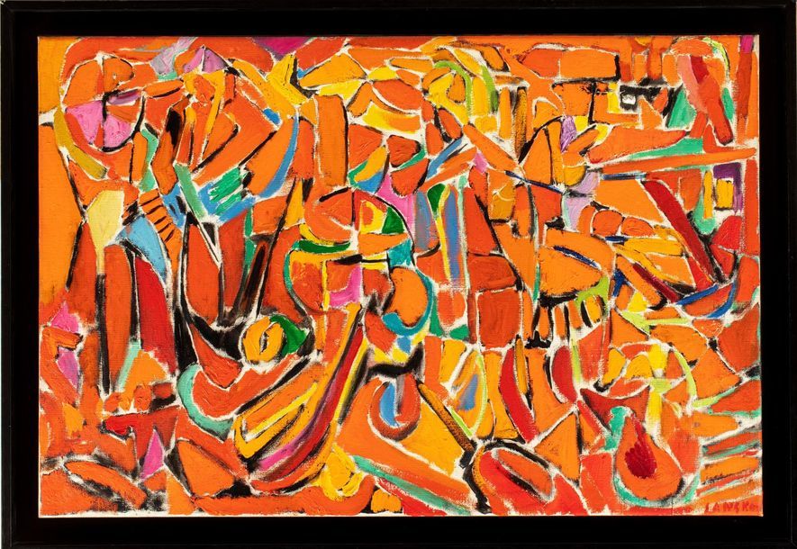 Null André LANSKOY (1902-1976) 
Composition orange, 1975 
Huile sur toile signée&hellip;