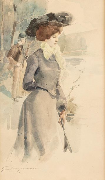 Null Gaston MAURIE (1873 - 1912) 
Elégante 
Aquarelle
32 x 18,5 cm à la vue 
Sig&hellip;