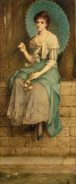 Null Charles Edouard HALLE (1846-1919) 
Jeune fille à l'ombrelle 
Huile sur toil&hellip;