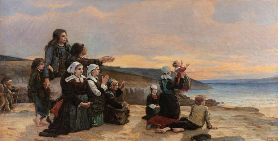 Null Alexandre LE BIHAN (1837/39 - ?) 
Le départ des marins 
Huile sur toile d'o&hellip;
