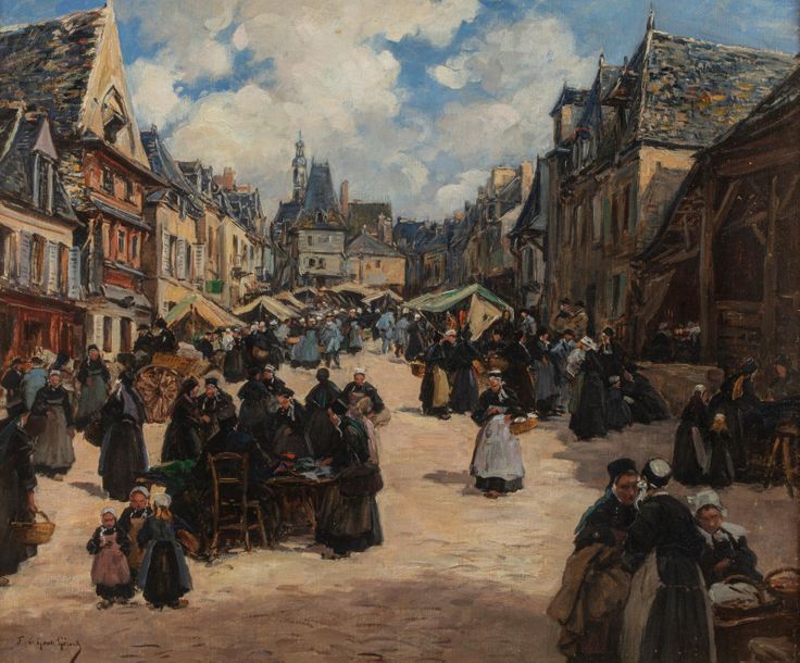 Null Fernand LEGOUT- GERARD (Saint Lô 1856 - Paris 1924) 
Scène de marché en Bre&hellip;