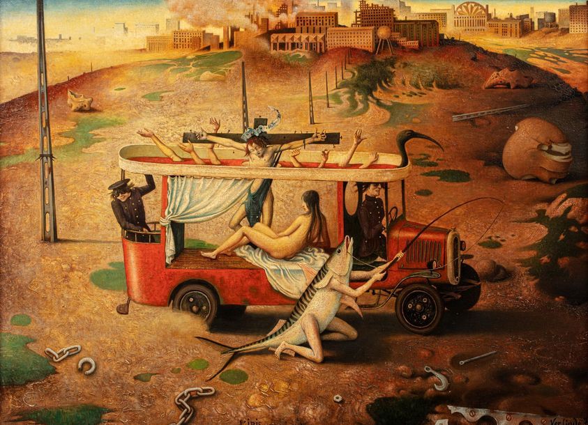 Null Claude VERLINDE (Né en 1927) 
L'Ibis sacré 
Huile sur toile d'origine
54 x &hellip;