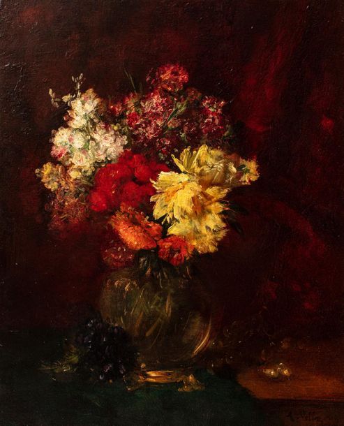 Null Antoine VOLLON (Lyon 1833 - Paris 1900) 
Bouquet 
Huile sur panneau une pla&hellip;