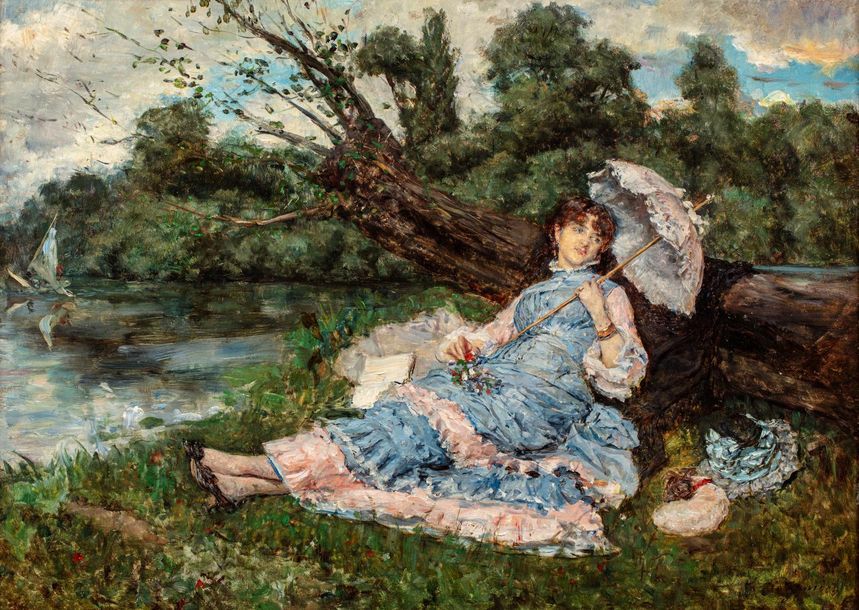 Null Léon Edouardo GARRIDO (Madrid 1856 - Caen 1959) 
Jeune femme à l’ombrelle, &hellip;
