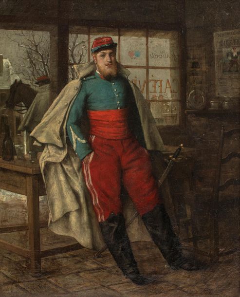 Null Maurice POIRSON (Paris 1850 - 1882) 
Soldat en uniforme 
Huile sur toile d'&hellip;