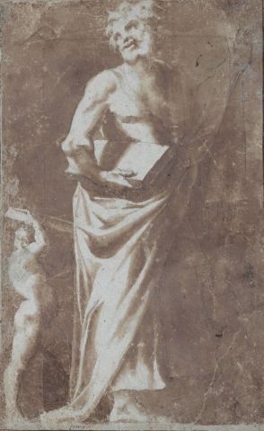Null Ecole ROMAINE du XVIème siècle
Figure de prophète avec deux putti 
Crayon n&hellip;