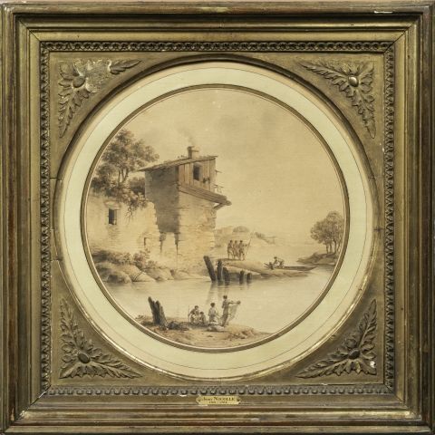 Null Victor-Jean NICOLLE (Paris 1754 - 1826)
Paysage à la rivière avec lavandièr&hellip;