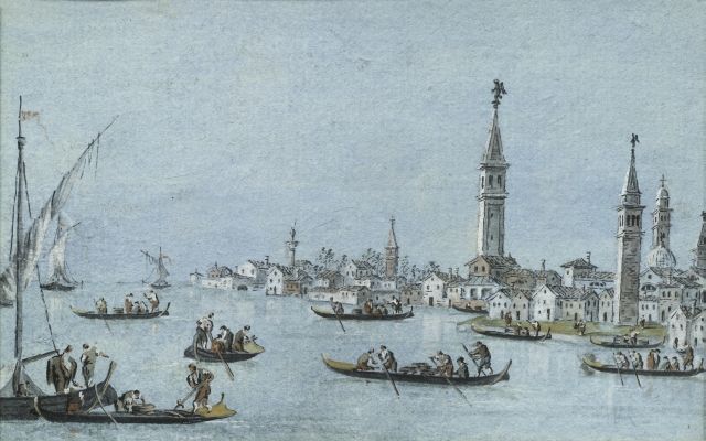 Null Giacomo GUARDI (Venise 1764 - 1836)
Barques et gondoles dans la lagune de V&hellip;