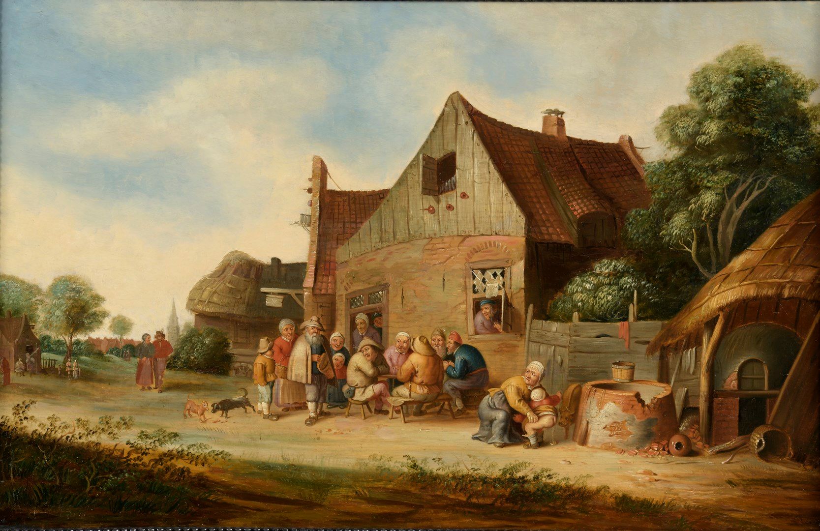Null BLOOT Pieter de (署名)

鹿特丹1601年--同上；1658年

村民们和一位老人坐在客栈的门口。

板上油彩。橡木。镶木地板（修复&hellip;