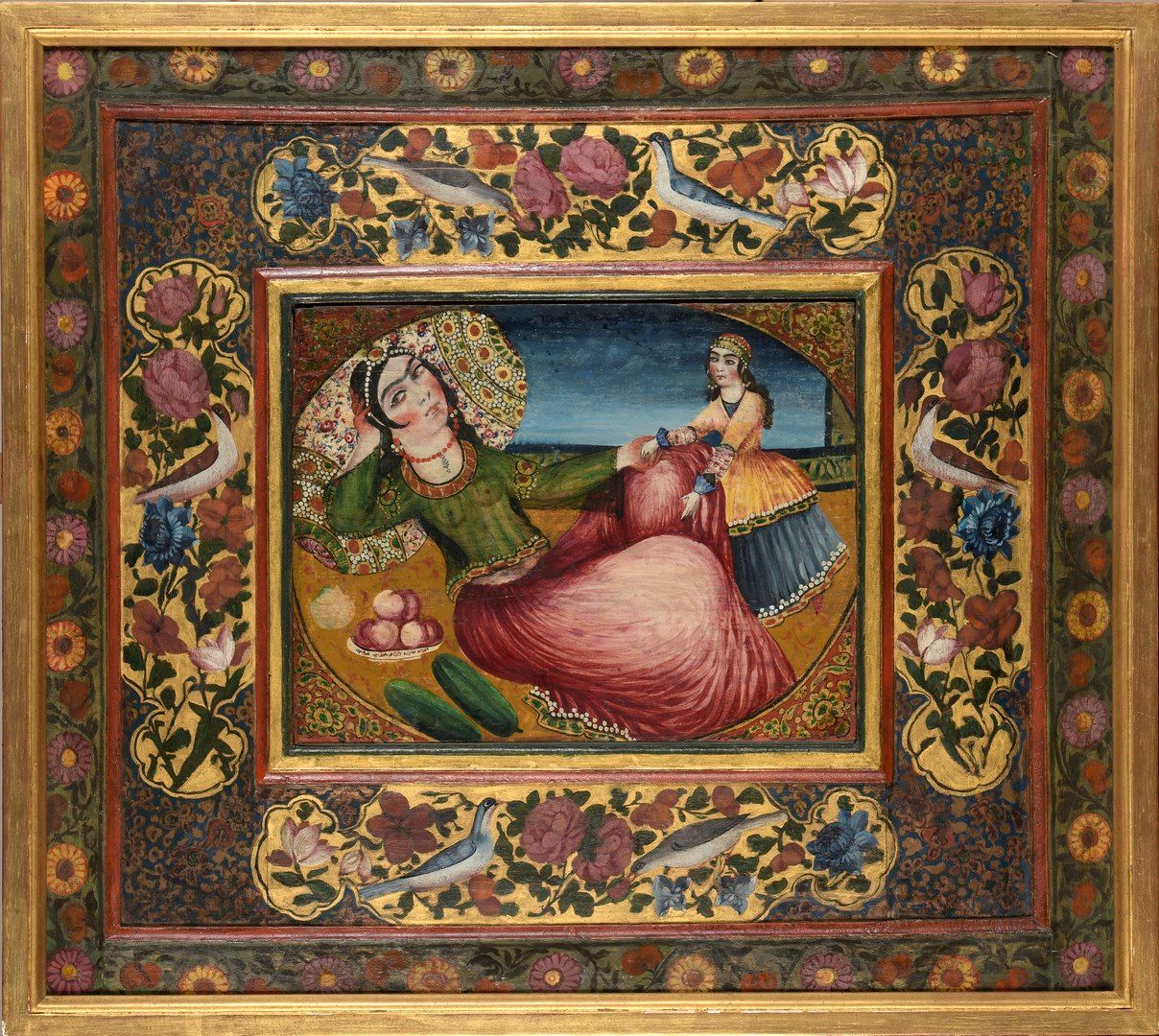 Null 一个歌妓的画像

木材上的多色和金色颜料

伊朗，20世纪的画作

H.72.7厘米 - 长81.5厘米

19世纪的框架





这幅画描绘了一位&hellip;