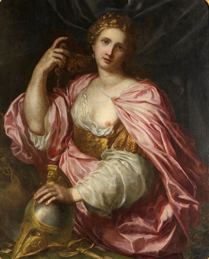 Null 17世纪威尼斯人学校

密涅瓦

她的头盔上的左手装饰着一个镀金的徽章，放在她的剑柄附近，她身着大红色的帷幔，穿过她的胸甲。在她的右边，在阴影中，我们&hellip;