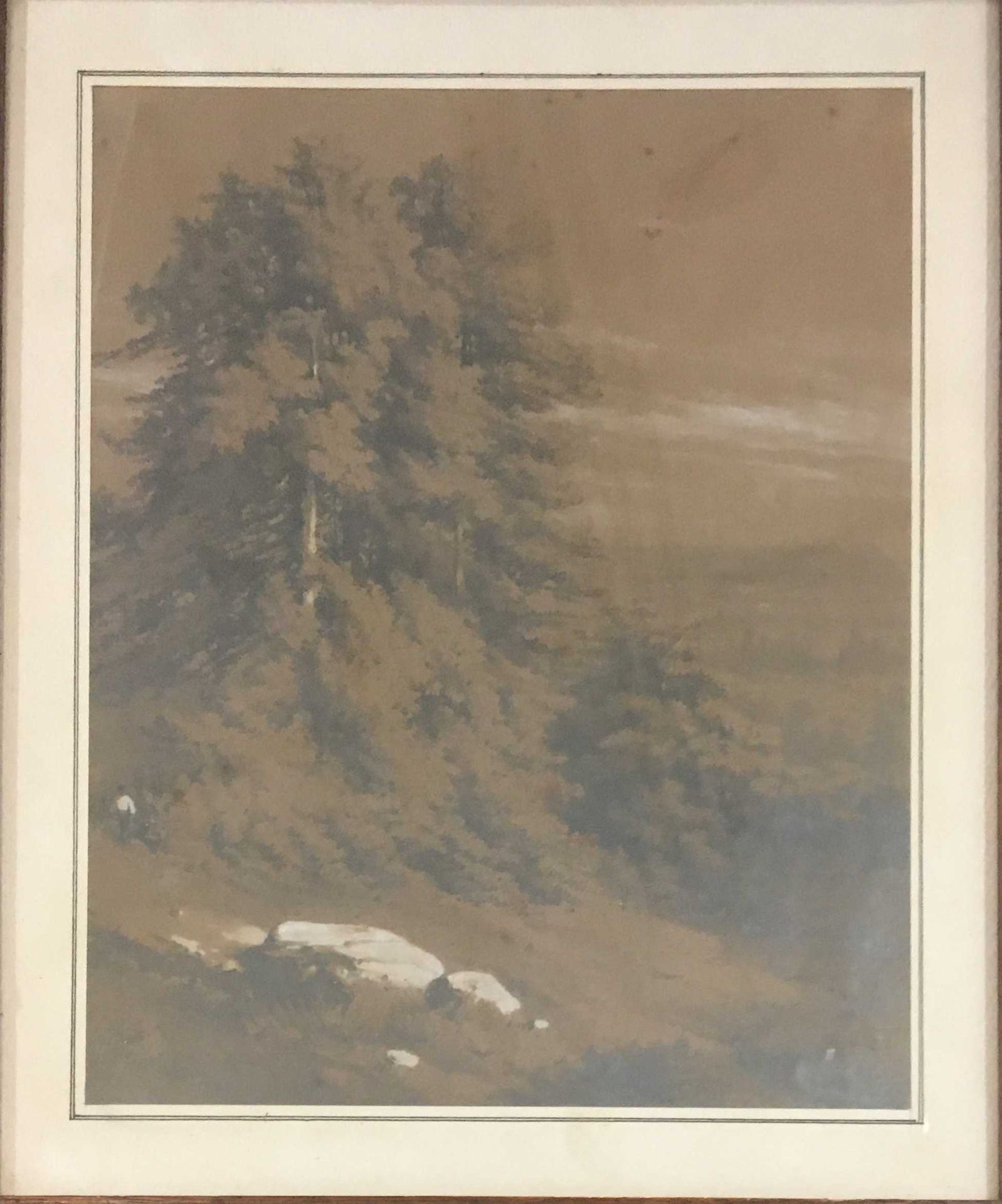 Null 现代学校

山地景观

 灰色纸上的石墨，雀斑。

右下角的签名不甚清晰

28X22厘米