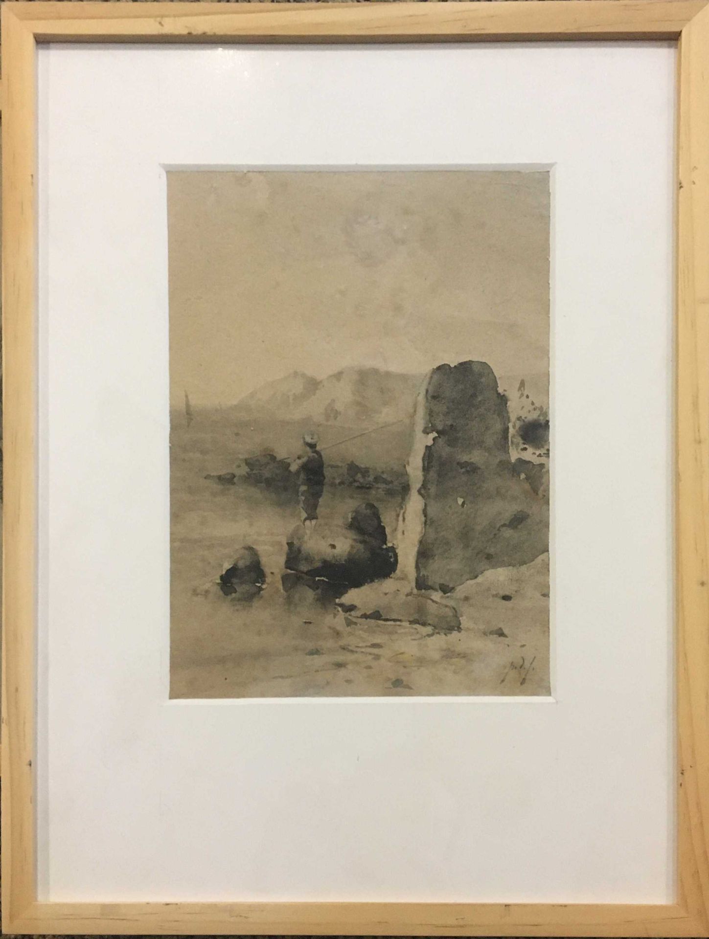 Null 德-法布里-保罗(1833-1927)

海岸上的渔民。

水洗，右下方有签名。

24x17.50厘米 - 湿度的痕迹